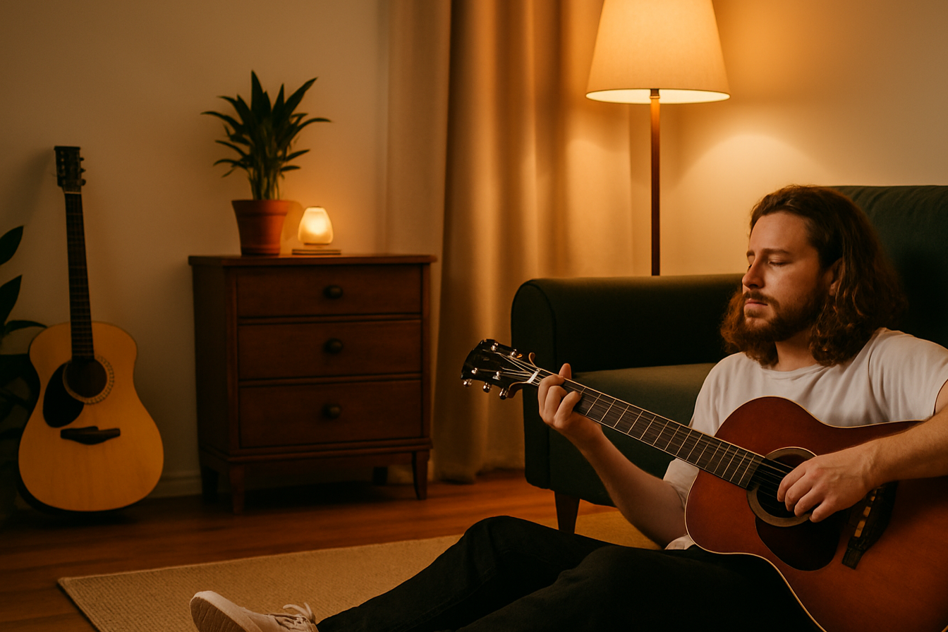 singer songwriter relaxes during online lesson